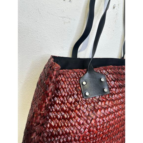 ALLSAINTS Women's Red Straw No Closure Open Zipper Pockets Mosley Straw Tote Bag - Picture 5 of 10